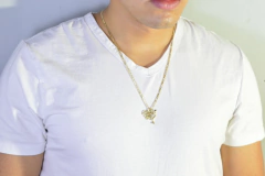 Collar Gallo Diamantado Mas Cadena Fígaro 3X1. Oro Laminado 18k en internet