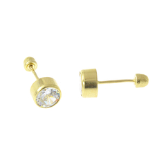 Broqueles Tambor Con Zirconia. 5mm Oro 10K