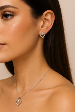 Conjunto Collar Y Aretes Corazón Con Zirconias Plata 0.925 en internet