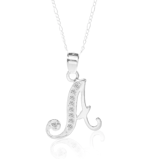 Collar Inicial Mediana Cadena Fígaro 3X1 De 49Cm. Plata Ley .925