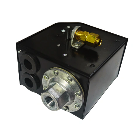 Disyuntor presostato negro para compresor trifásico de 5.5HP con conexiones metálicas
