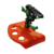 Aspersor de plástico ajustable con base de soporte, en colores naranja y verde, ideal para el riego de jardines.