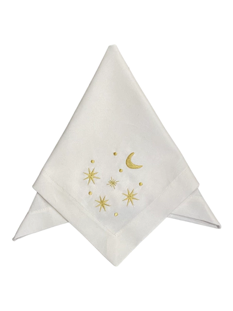 Guardanapo Off White Bordado Constelação Dourado