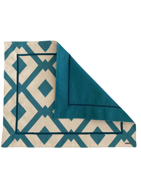 JOGO AMERICANO DUPLA FACE CUBIC AZUL PETRÓLEO