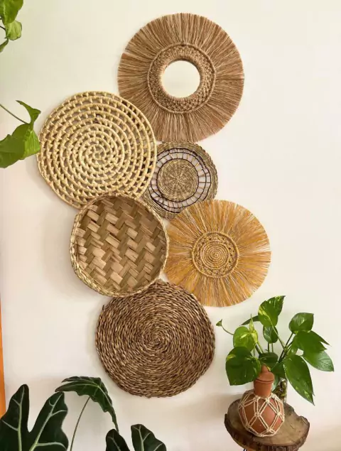 Conjunto de palhas e mandalas de macramê 6 peças