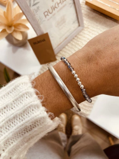 PULSERA PIEDRITAS PLATA ELÁSTICA MARINA