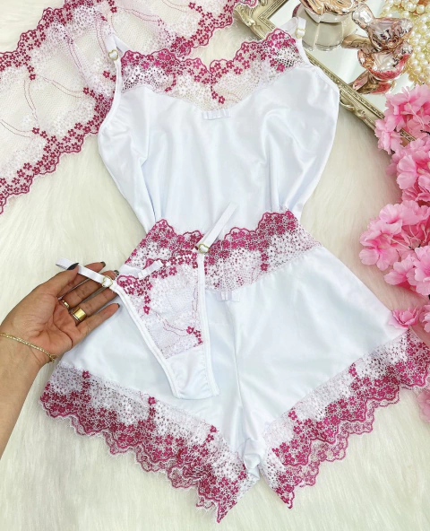 Baby Doll Encanto - BRANCO COM PINK CHANTILLY