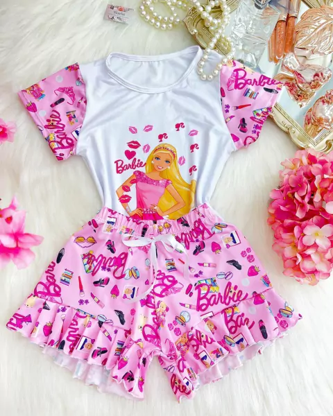Pijama Blogueirinha INFANTIL barbie blusa branca