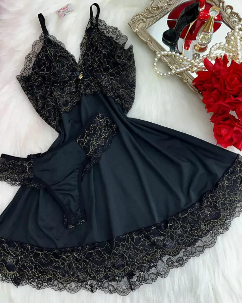 Camisolas luxo sem bojo - PRETO COM LINHAS DOURADAS