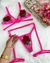Conjunto Strappy em tule com aplicação floral + Cinta-liga - PINK NEON - comprar online