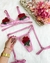 Conjunto Strappy em tule com aplicação floral + Cinta-liga - ROSA CLARO
