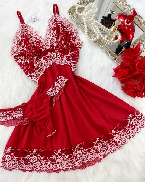 Camisola luxo sem bojo - VERMELHO COM BRANCO FRANCESA