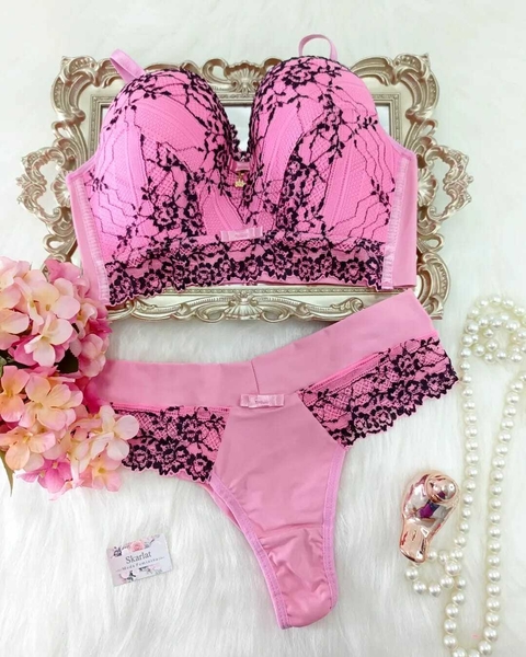 Conjunto Premium francesa ROSA COM PRETO
