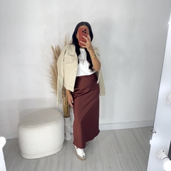 Saia Cetim Marrom - M de Menina