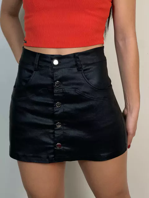 Short saia tecido neo couro metalizado REF529 Chic Paris