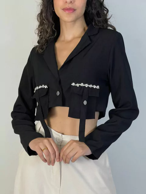 Casaco Blazer com pedrarias no bolso Oxford REF2279