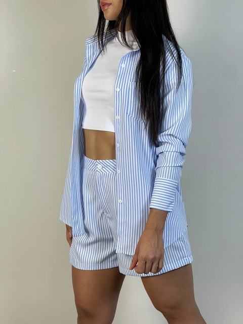 Conjunto listrado camisa botão e short unifloc REF2663