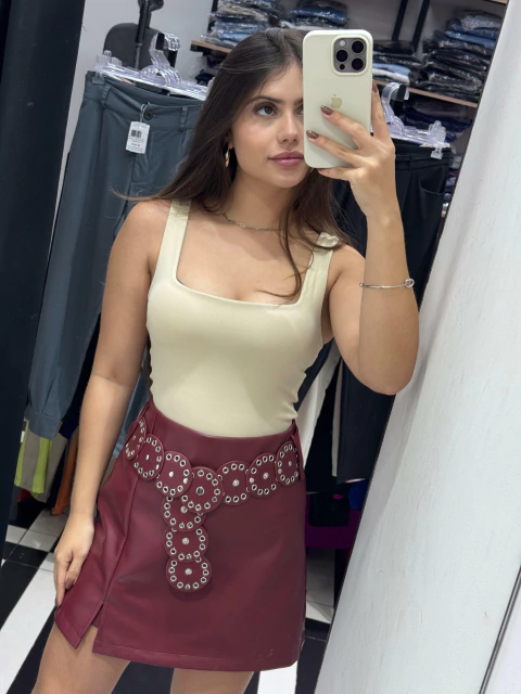 Short saia em courino com cinto BOHO REF9302