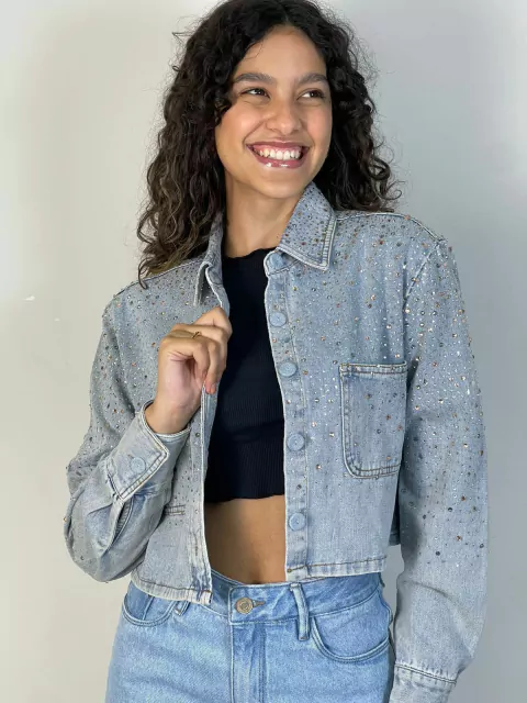 Jaqueta jeans com brilho chic REF211