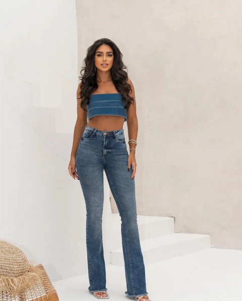 Calça jeans flare cintura média REF23473 Consciência Jeans