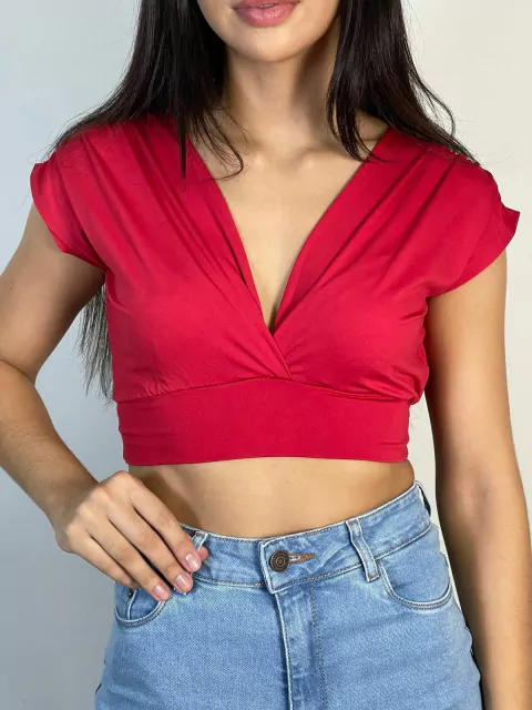 Cropped Liganete sem bojo decote em V