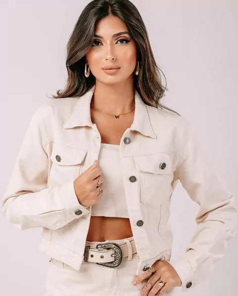 Jaqueta jeans cropped Off-white Consciência Jeans REF23603