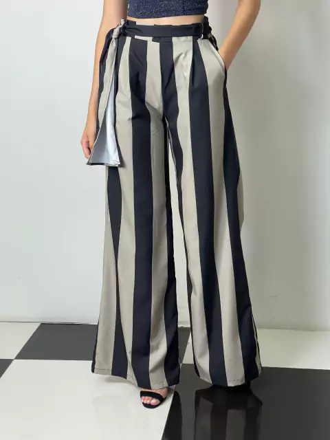 Calça pantalona bicolor 100% poliester importada REF2576