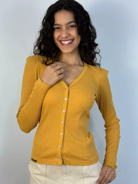 Blusa K2B manga longa com botões tecido canelado Sulane