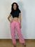 Calça pantalona listrada com forro em chifon