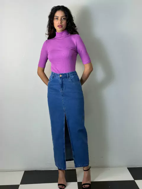 Saia longa jeans com fenda K2B Sumeili