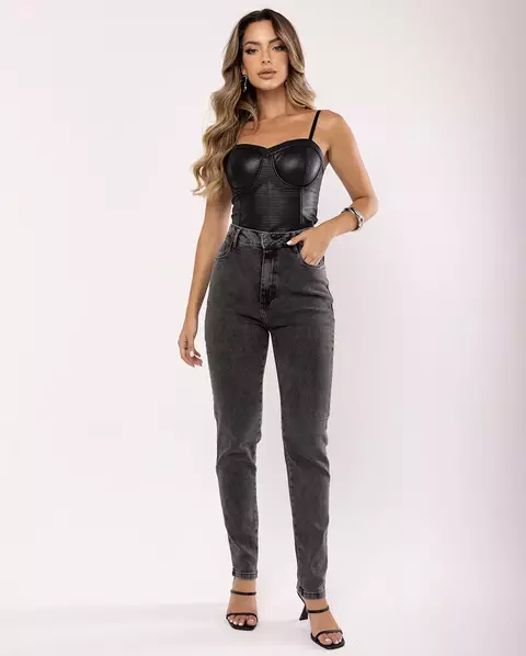 Calça MOM consciência jeans grafite ELASTANO REF00201
