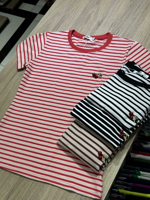 T-shirt listrada com broche cherry REF1431