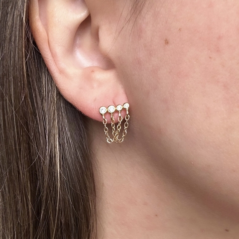 Brinco Banhado em Ouro 18k, com Correntinhas e Zircônias