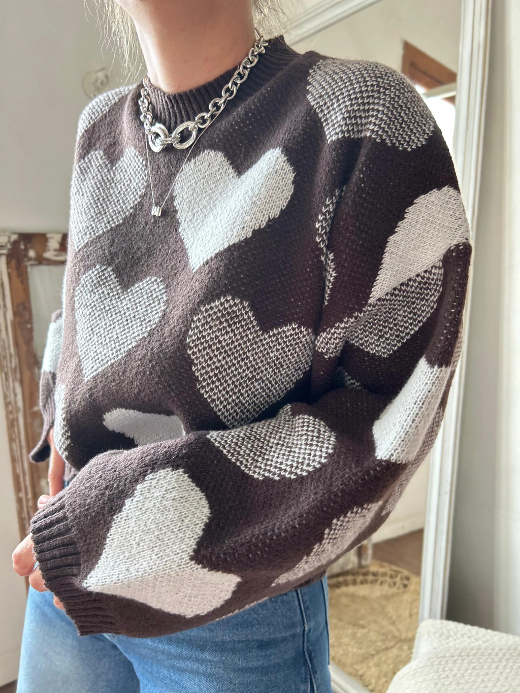 SWEATER CORAZÓN GRIS TOPO