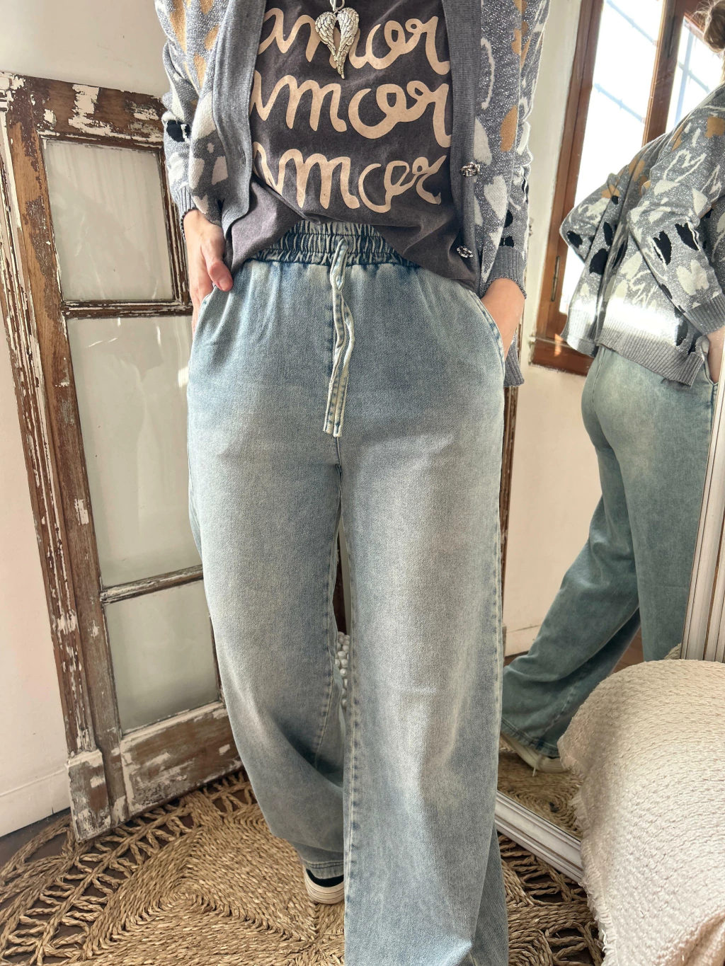 JEAN WIDE LEG FLORA CELESTE