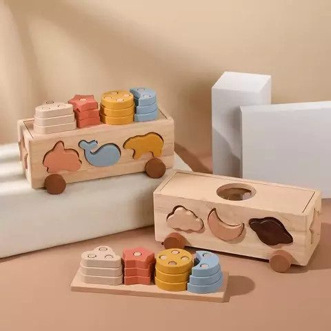 Ônibus de Encaixe Montessori - Brinquedo Educativo de Madeira e Silicone
