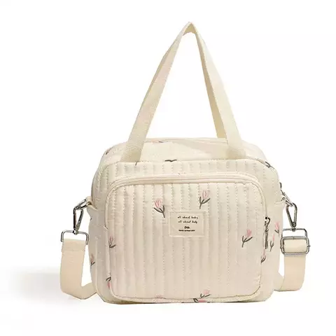 Bolsa de Mão para Fraldas com Bordado Urso e Flores – Design Fofo e Funcionalidade