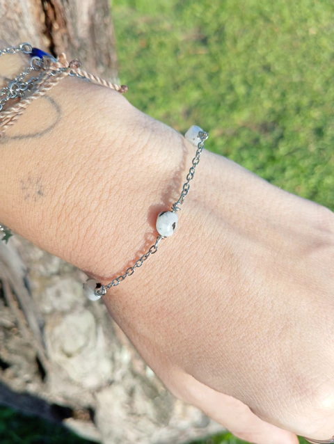 Pulseira de aço inox com pedra da lua