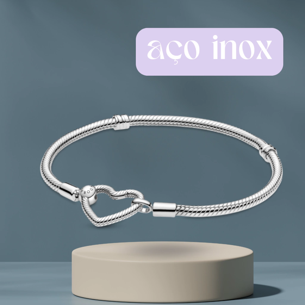 Pulseira de Berloques em Aço Inox - Fecho Coração Vazado