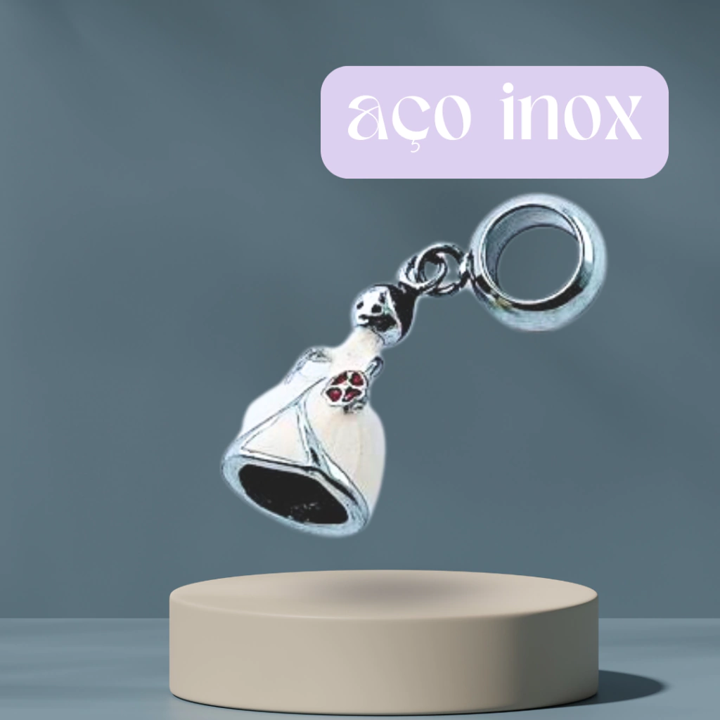 Charm Aço Inox - Vestido Rosa