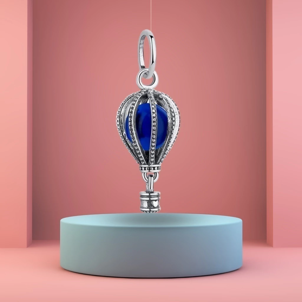 Berloque Balão Azul Banhado a Prata 925