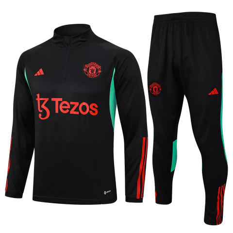 Conjunto Blusão Manchester United 2023 Treino Adidas - Preto