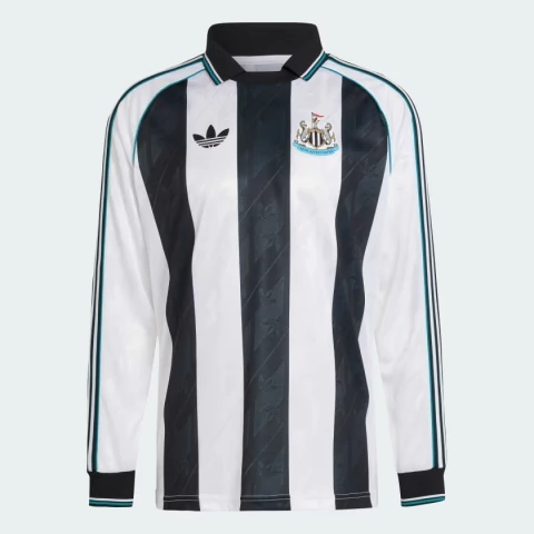 Camisa Newcastle 2024/25 Manga Longa Masculina - Branca Preto