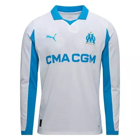 Camisa Olympique de Marseille 2025/26 Manga Longa - Torcedor Masculina - Branca Azul - comprar online
