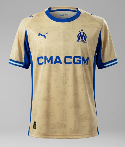 Camisa Olympique de Marseille 2025/26 - Torcedor Masculina - Bege Azul - comprar online