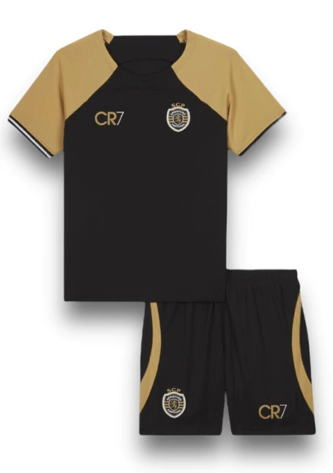 Kit Infantil Sporting Lisboa 2023/24 Edição Especial CR7 - Preto e Dourado