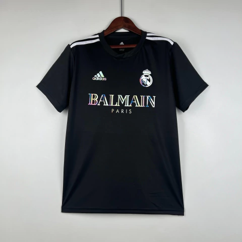 Camisa Real Madrid 2023 Reflexiva Balmain - Torcedor Masculina - Preta