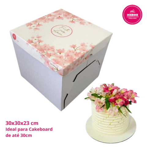 Caixa Torta Alta Flowers 30x30x23cm - Ideal para Cakeboard de ate 30cm