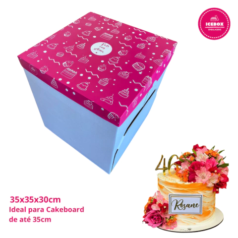Caixa Rosa Docinho Torta Alta 35x35x30cm - Ideal para Cakeboard de até 35cm