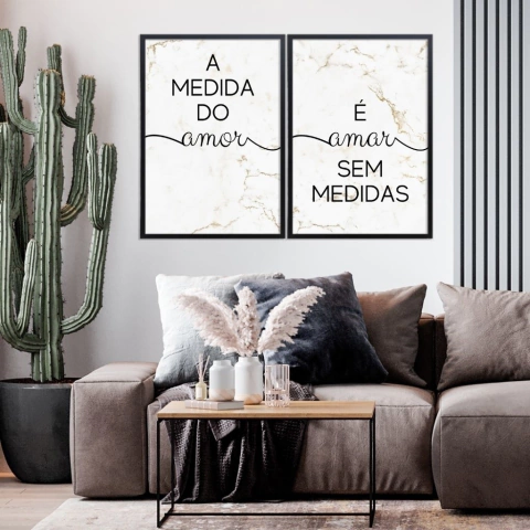Kit 2 Quadros Medida do Amor Carrara Gold